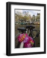 Flower Chain Holding Two Bicycles Together, Amsterdam, Netherlands, Europe-Amanda Hall-Framed Photographic Print