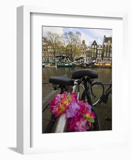 Flower Chain Holding Two Bicycles Together, Amsterdam, Netherlands, Europe-Amanda Hall-Framed Photographic Print