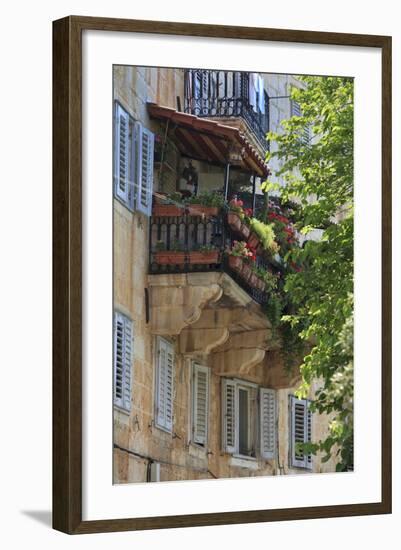 Flower Covered Balcony on Old Stone House, Bol, Brac Island, Dalmatian Coast, Croatia, Europe-John Miller-Framed Photographic Print