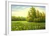 Flower Field With Trees And Bushes-balaikin2009-Framed Art Print