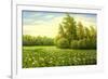 Flower Field With Trees And Bushes-balaikin2009-Framed Art Print