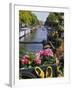 Flower Filled Cart with Houseboats and Canal, Amsterdam, North Holland, the Netherlands-Tom Haseltine-Framed Photographic Print