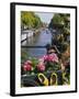 Flower Filled Cart with Houseboats and Canal, Amsterdam, North Holland, the Netherlands-Tom Haseltine-Framed Photographic Print