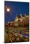 Flower garden and historic Railway Station at night, Dunedin, South Island, New Zealand-David Wall-Mounted Photographic Print