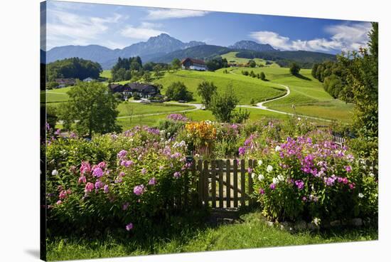 Flower Garden at Hoeglwoerth Monastery, Upper Bavaria, Bavaria, Germany-null-Stretched Canvas