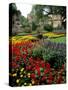 Flower Gardens in Old Town by Rhine River, St Kastor Church, Koblenz, Germany-Bill Bachmann-Stretched Canvas