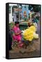 Flower Garland Maker and Seller Sitting under Durga Devi Temple Arch in Vidyaranyapura,…-null-Framed Stretched Canvas