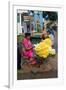 Flower Garland Maker and Seller Sitting under Durga Devi Temple Arch in Vidyaranyapura,…-null-Framed Giclee Print