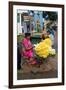 Flower Garland Maker and Seller Sitting under Durga Devi Temple Arch in Vidyaranyapura,…-null-Framed Giclee Print