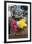 Flower Garland Maker and Seller Sitting under Durga Devi Temple Arch in Vidyaranyapura,…-null-Framed Giclee Print