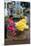 Flower Garland Maker and Seller Sitting under Durga Devi Temple Arch in Vidyaranyapura,…-null-Mounted Giclee Print