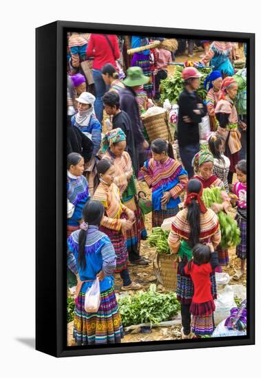 Flower Hmong Tribes People at Market, Nr Bac Ha, Nr Sapa, Vietnam-Peter Adams-Framed Stretched Canvas