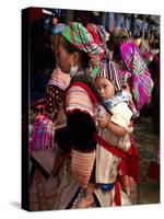 Flower Hmong Woman Carrying Baby on Her Back, Bac Ha Sunday Market, Lao Cai Province, Vietnam-null-Stretched Canvas