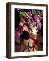 Flower Hmong Woman Carrying Baby on Her Back, Bac Ha Sunday Market, Lao Cai Province, Vietnam-null-Framed Photographic Print