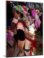 Flower Hmong Woman Carrying Baby on Her Back, Bac Ha Sunday Market, Lao Cai Province, Vietnam-null-Mounted Photographic Print