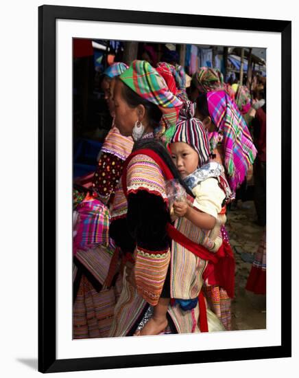 Flower Hmong Woman Carrying Baby on Her Back, Bac Ha Sunday Market, Lao Cai Province, Vietnam-null-Framed Photographic Print