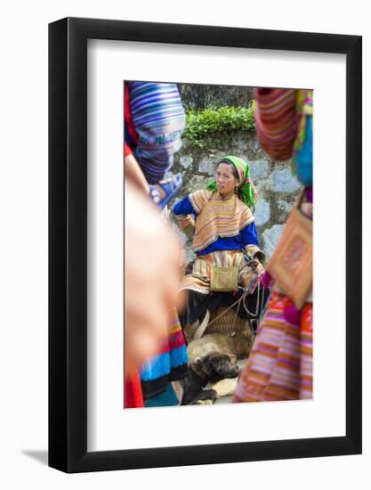 Flower Hmong Woman Selling Dogs at Market, Bac Ha, Vietnam-Peter Adams-Framed Photographic Print