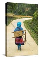 Flower Hmong Woman Walking Along Road, Nr Bac Ha, Nr Sapa, N. Vietnam-Peter Adams-Stretched Canvas