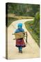 Flower Hmong Woman Walking Along Road, Nr Bac Ha, Nr Sapa, N. Vietnam-Peter Adams-Stretched Canvas