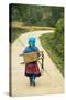 Flower Hmong Woman Walking Along Road, Nr Bac Ha, Nr Sapa, N. Vietnam-Peter Adams-Stretched Canvas