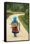 Flower Hmong Woman Walking Along Road, Nr Bac Ha, Nr Sapa, N. Vietnam-Peter Adams-Framed Stretched Canvas
