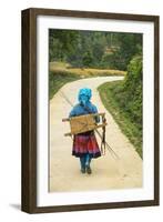 Flower Hmong Woman Walking Along Road, Nr Bac Ha, Nr Sapa, N. Vietnam-Peter Adams-Framed Photographic Print