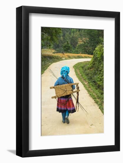 Flower Hmong Woman Walking Along Road, Nr Bac Ha, Nr Sapa, N. Vietnam-Peter Adams-Framed Photographic Print