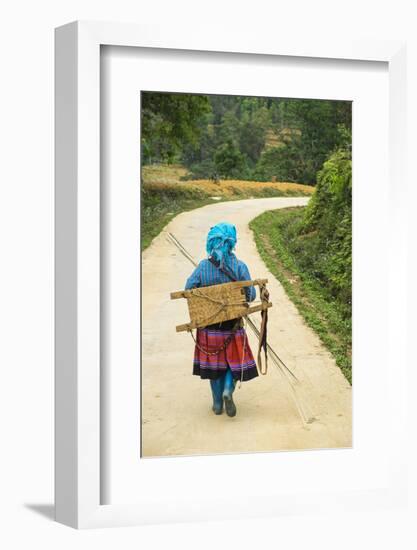 Flower Hmong Woman Walking Along Road, Nr Bac Ha, Nr Sapa, N. Vietnam-Peter Adams-Framed Photographic Print