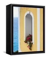 Flower in Window at Seaside, Positano, Italy-George Oze-Framed Stretched Canvas