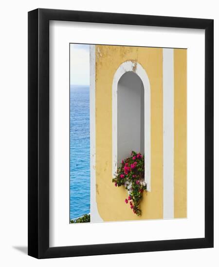 Flower in Window at Seaside, Positano, Italy-George Oze-Framed Photographic Print