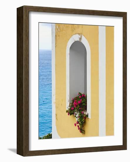 Flower in Window at Seaside, Positano, Italy-George Oze-Framed Photographic Print