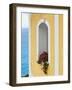 Flower in Window at Seaside, Positano, Italy-George Oze-Framed Photographic Print