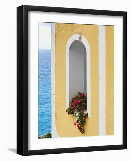 Flower in Window at Seaside, Positano, Italy-George Oze-Framed Photographic Print