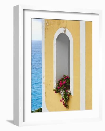 Flower in Window at Seaside, Positano, Italy-George Oze-Framed Photographic Print