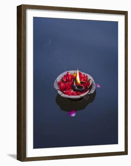 Flower Lamp on the Ganges River, Varanasi, India-Keren Su-Framed Premium Photographic Print