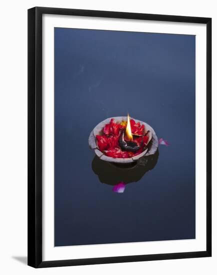 Flower Lamp on the Ganges River, Varanasi, India-Keren Su-Framed Premium Photographic Print