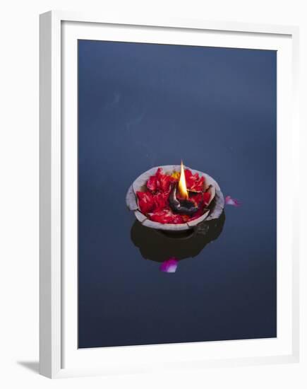 Flower Lamp on the Ganges River, Varanasi, India-Keren Su-Framed Premium Photographic Print