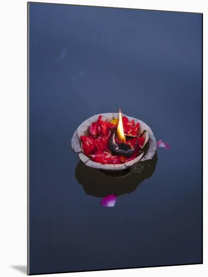 Flower Lamp on the Ganges River, Varanasi, India-Keren Su-Mounted Premium Photographic Print