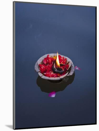 Flower Lamp on the Ganges River, Varanasi, India-Keren Su-Mounted Photographic Print