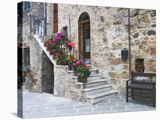 Flower-Lined Stairway, Petroio, Italy-Dennis Flaherty-Stretched Canvas