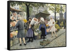 Flower Market at Hojbro Plads-Paul Gustav Fischer-Framed Stretched Canvas