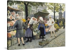 Flower Market at Hojbro Plads-Paul Gustav Fischer-Stretched Canvas