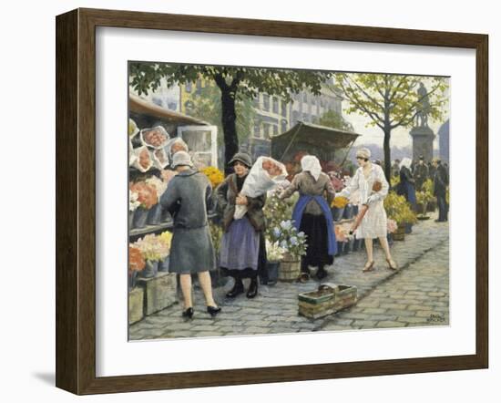 Flower Market at Hojbro Plads-Paul Gustav Fischer-Framed Giclee Print