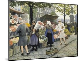 Flower Market at Hojbro Plads-Paul Gustav Fischer-Mounted Giclee Print