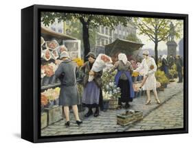 Flower Market at Hojbro Plads-Paul Gustav Fischer-Framed Stretched Canvas