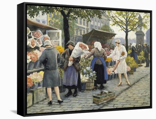 Flower Market at Hojbro Plads-Paul Gustav Fischer-Framed Stretched Canvas