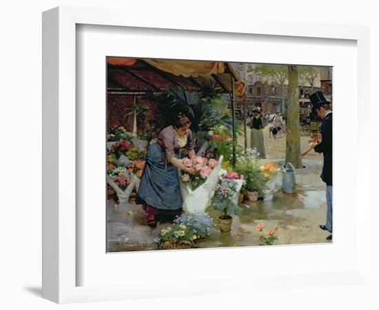 Flower Market in Paris, 1891 (Oil on Canvas)-Louis de Schryver-Framed Giclee Print