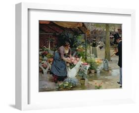 Flower Market in Paris, 1891 (Oil on Canvas)-Louis de Schryver-Framed Giclee Print