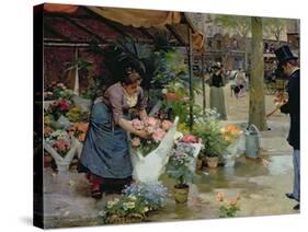 Flower Market in Paris, 1891 (Oil on Canvas)-Louis de Schryver-Stretched Canvas