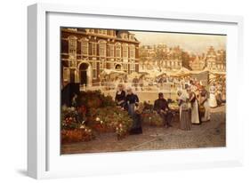 Flower Market in the Hague, 1880-Johannes Karel Christian Klinkenberg-Framed Giclee Print